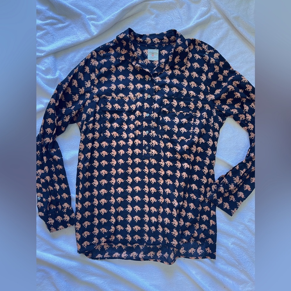 GAP Elephant Print Boyfriend Shirt RARE Print!